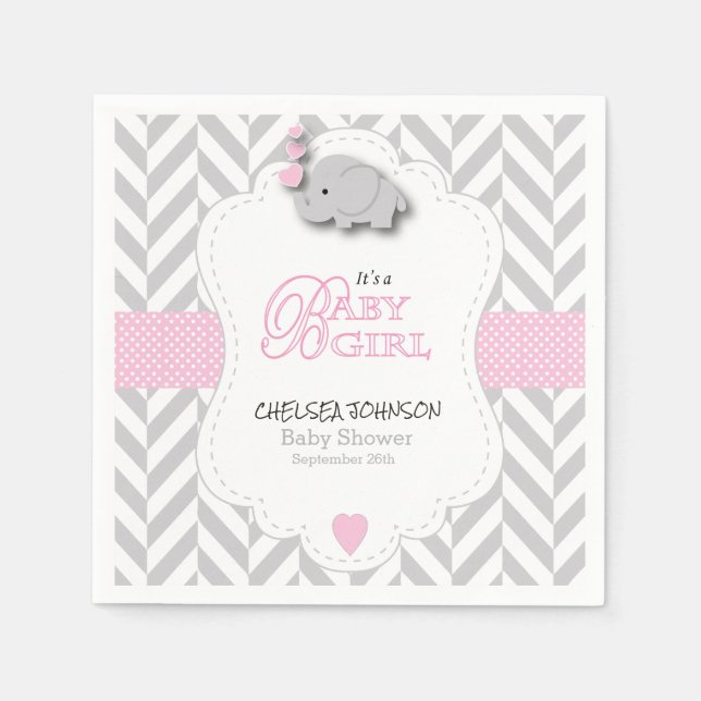Pink, White Gray Elephant Babydusche Serviette (Vorderseite)