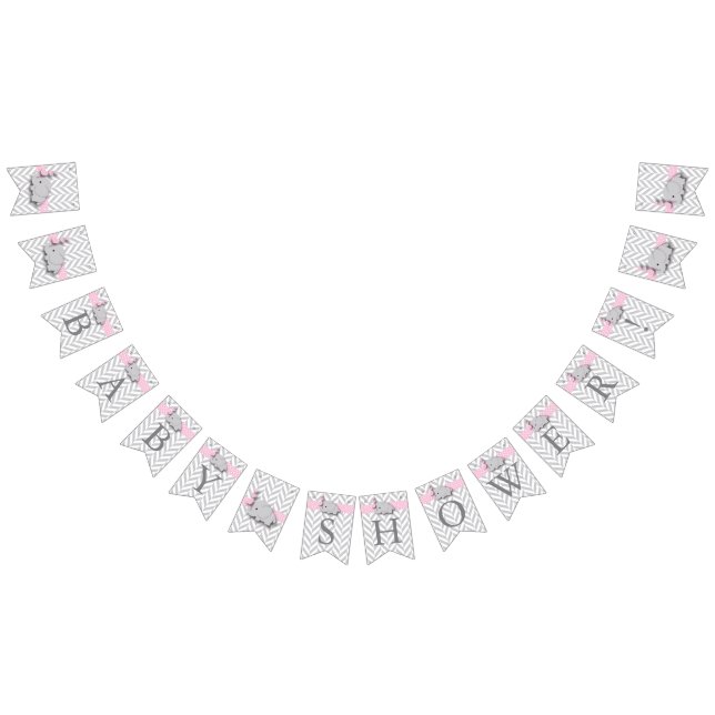 Pink, White Gray Elephant Babydusche Wimpelkette (Alle)