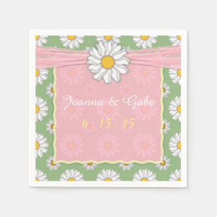 Pink White Green Daisy Bloral Wedding Serviette
