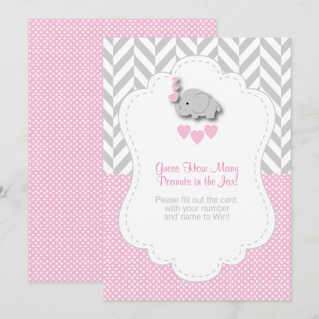 Pink, White Grey Elephant 🐘 - Spielanleitung Einladung (Vorne/Hinten)