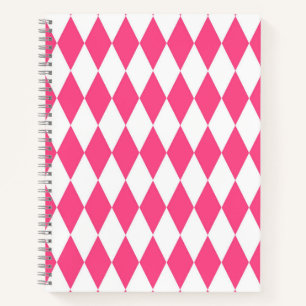 Pink White Harlequin Diamonds Schachbretts Design Notizbuch
