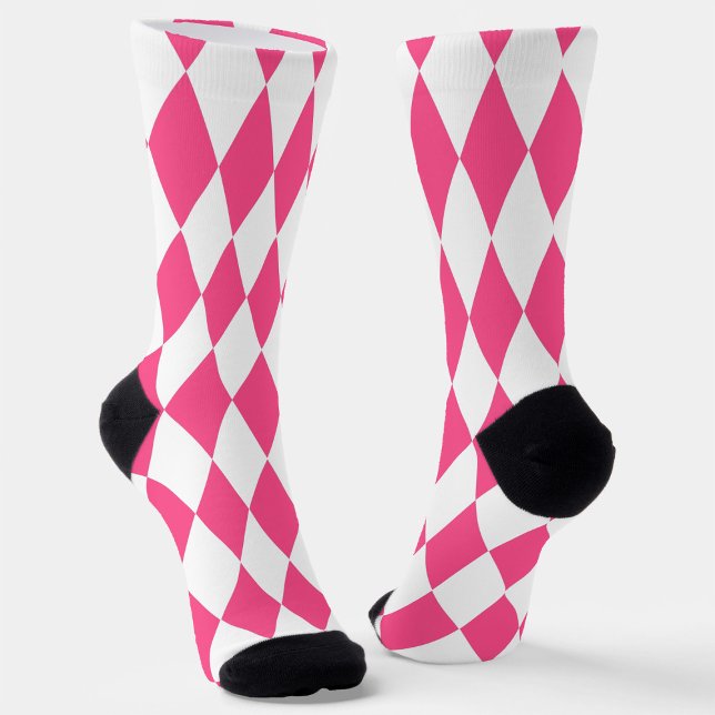 Pink White Harlequin Diamonds Schachbretts Design Socken (Von Creator hochgeladen)