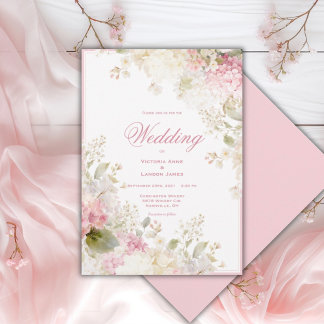 Pink White Hydrangeas Elegant Wedding Invitation