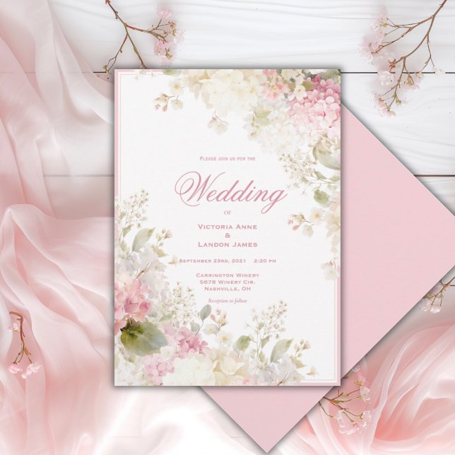Pink White Hydrangeas Elegant Wedding Invitation Einladung (Von Creator hochgeladen)