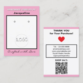 Pink White Jewelry Earrings Logo QR Code Visitenkarte
