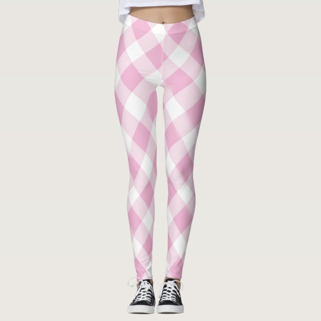 Pink White Karo Pattern Girly Teen Leggings (Vorderseite)