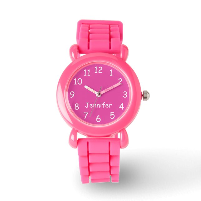 Pink & White Kid's Pink Glitzer Strap Wrist Armbanduhr (Vorderseite)