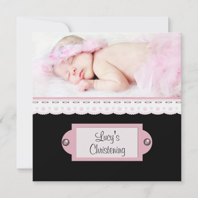 Pink White Lace Pink Black Girl Foto Christine Einladung (Vorderseite)