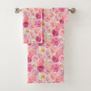 Pink White Magenta Floral Blume Elegantes Ambiente Badhandtuch Set