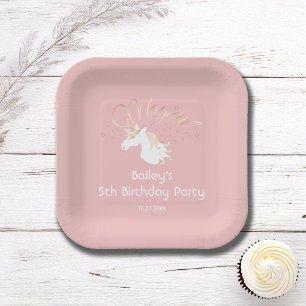 Pink White Magical Unicorn Girl Birthday Party Pappteller