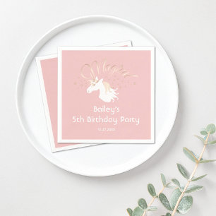 Pink White Magical Unicorn Girl Birthday Party Serviette