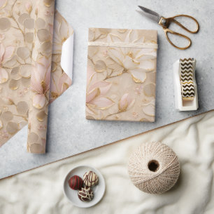Pink & White Magnolie Floral Gold Elegant Geschenkpapier