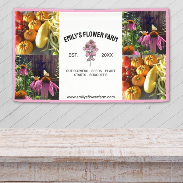 Pink & White Modern 4 Photo Small Business  Banner (Von Creator hochgeladen)