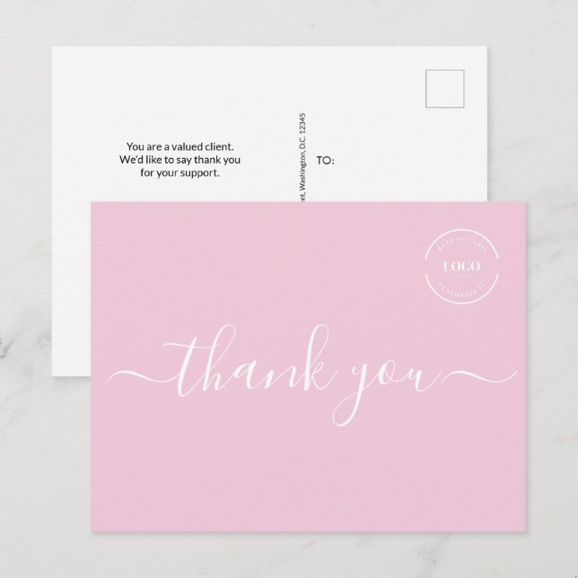 Pink White Modern einfaches Geschäftslogo Vielen D Postkarte (Vorne/Hinten)