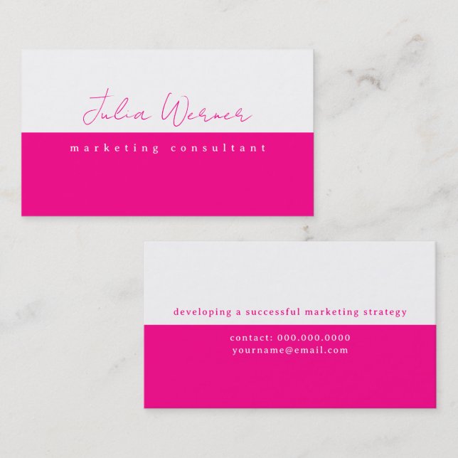 Pink White Modern Pro Marketing Consultant Visitenkarte (Vorne/Hinten)
