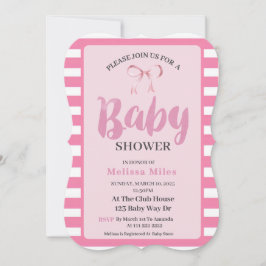 Pink & White Moderne Pink Bow Girl Babydusche Einladung