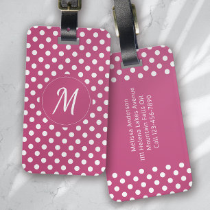 Pink White Monogram Polka Dots Gepäckanhänger