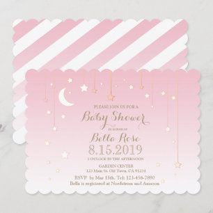 Pink White Moon Star Girl Babydusche laden ein Einladung