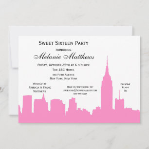 Pink White NYC-Silhouette Sweet Sixteen Einladung