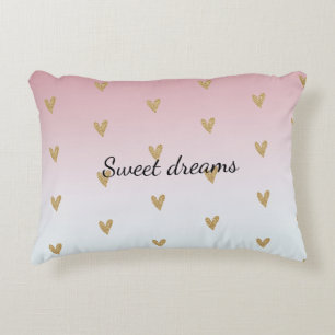 Pink White Ombre Gold Glitzer Herz Dekokissen