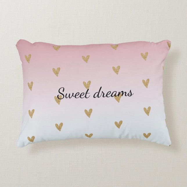 Pink White Ombre Gold Glitzer Herz Dekokissen (Vorderseite)