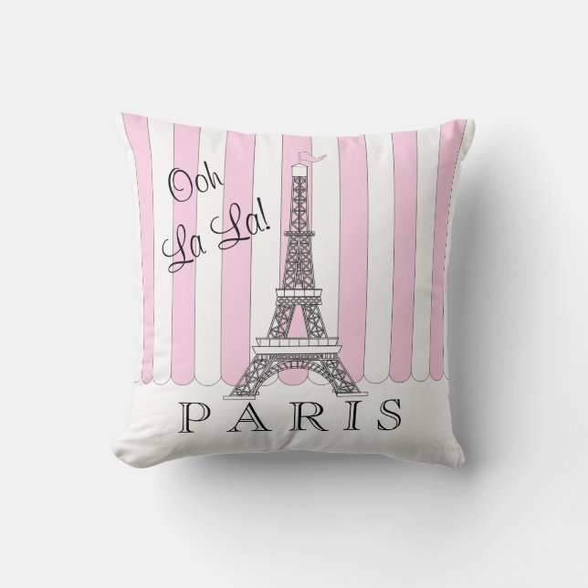 Pink | White Paris Eiffel Tower Ooh La La La Kissen (Vorderseite)