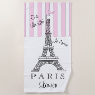 Pink   White Paris Eiffel Tower Ooh La La La Strandtuch