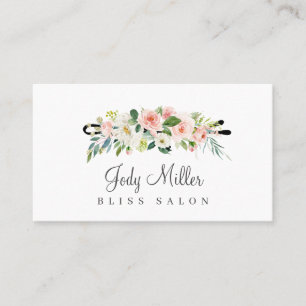 Pink White Pastel Floral Bobby Button Friseur Salo Visitenkarte
