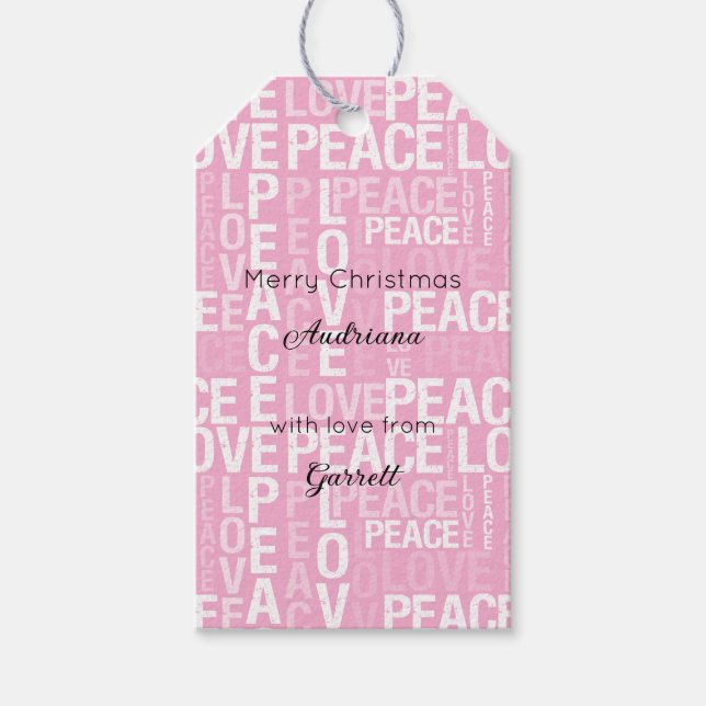Pink White Peace Love Christmas Geschenkanhänger (Vorderseite)