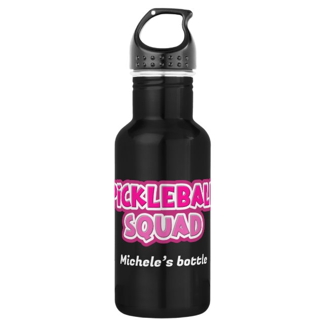 Pink White Pickleball Squad Group mit Namen Edelstahlflasche (Vorderseite)
