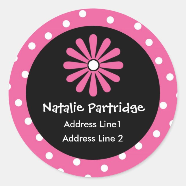 Pink & White Polka Dot-Adressetiketten Runder Aufkleber (Vorderseite)