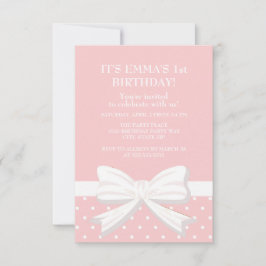 Pink White Polka Dot Little Girl Erster Geburtstag Einladung