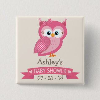 Pink & White Polka Dot Owl Babydusche Button