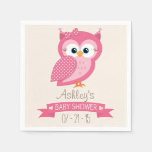 Pink & White Polka Dot Owl Babydusche Serviette