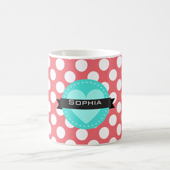 Pink White Polka Dot Pattern Kaffeetasse (Mittel)