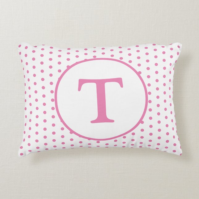 Pink & White Polka-Dot Personalisiert Akzent Kisse Dekokissen (Vorderseite)