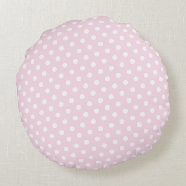 Pink & White Polka Dot Rundkissen Rundes Kissen (Rückseite)