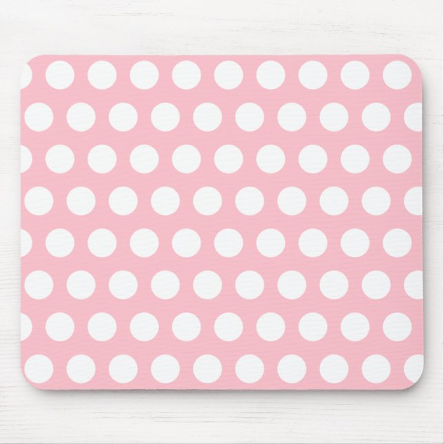 Pink & White Polka Dots Mousepad (Vorne)
