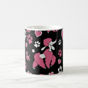 Pink White Poodle Muster auf schwarzem Hintergrund Kaffeetasse