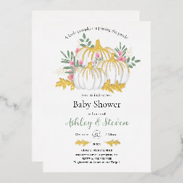 Pink White Pumpkin Baby Dusche Gold Folieneinladung