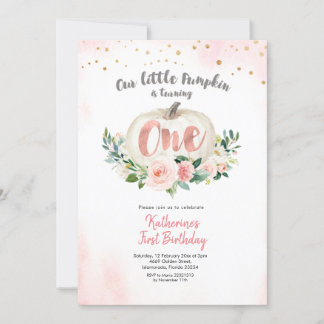 Pink White Pumpkin Einladung zum ersten Geburtstag