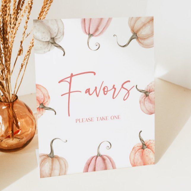 Pink White Pumpkin Herbst Gastgeschenke signieren Sockelschild (Von Creator hochgeladen)