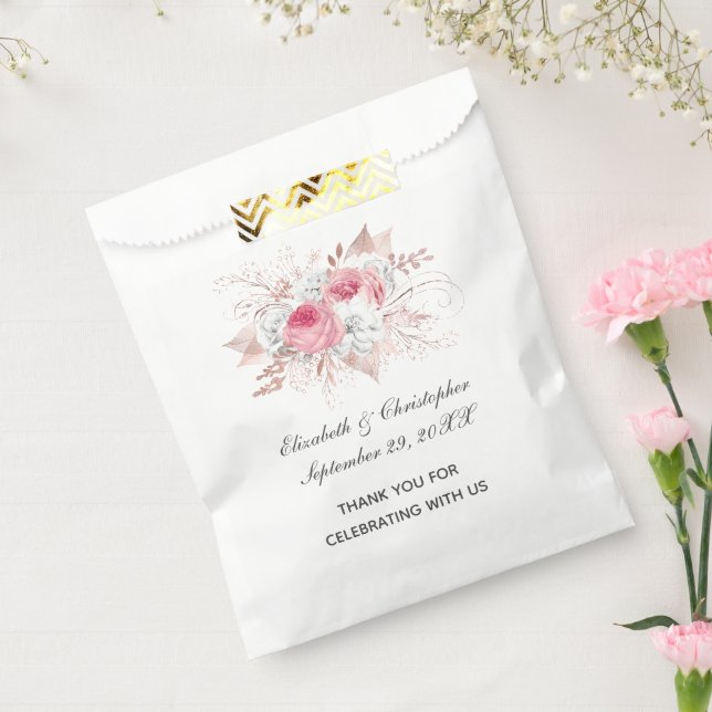 Pink White Rose Gold Floral Trendy Wedding Geschenktütchen (Versiegelt)