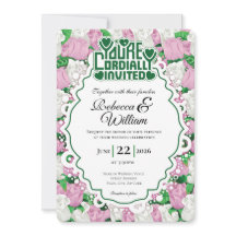 Pink & White Rose Hochzeits-Einladung - Grüne Buch