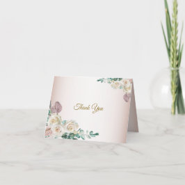 Pink White Rose Watercolor Greenery Wedding Dankeskarte