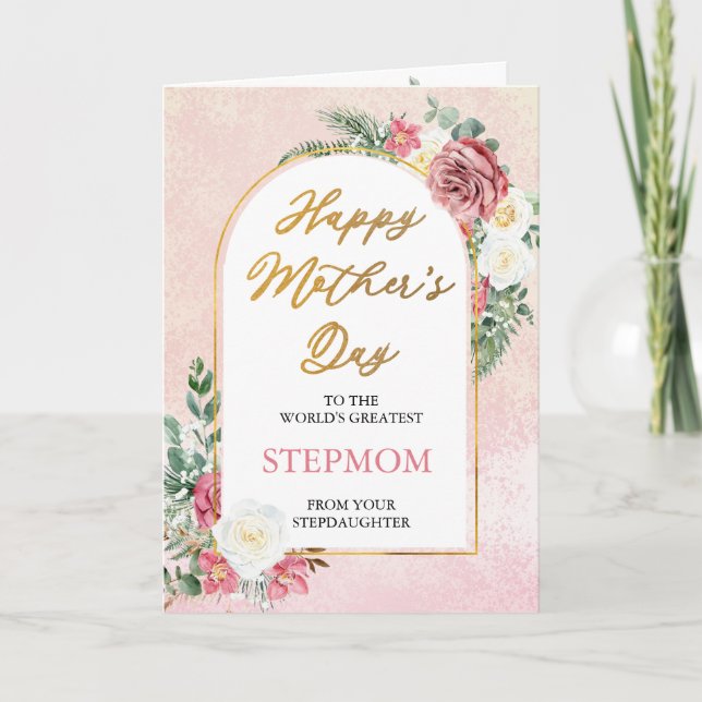Pink White Roses Orchid Happy Mother Day Stepama Karte (Vorderseite)
