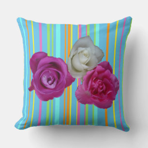 Pink White Roses Streifen Muster Kissen Kissen
