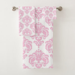 Pink & White Royal Glam Damask Girly Glam Badhandtuch Set