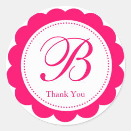 Pink White Scalloped Circle Monogram Vielen Dank Runder Aufkleber