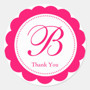 Pink White Scalloped Circle Monogram Vielen Dank Runder Aufkleber